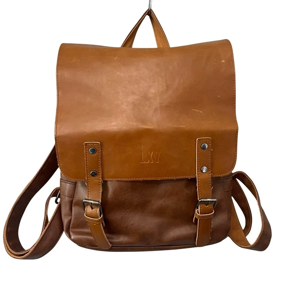 LXY Vegan Leather Backpack Vintage Style Bookbag Unisex